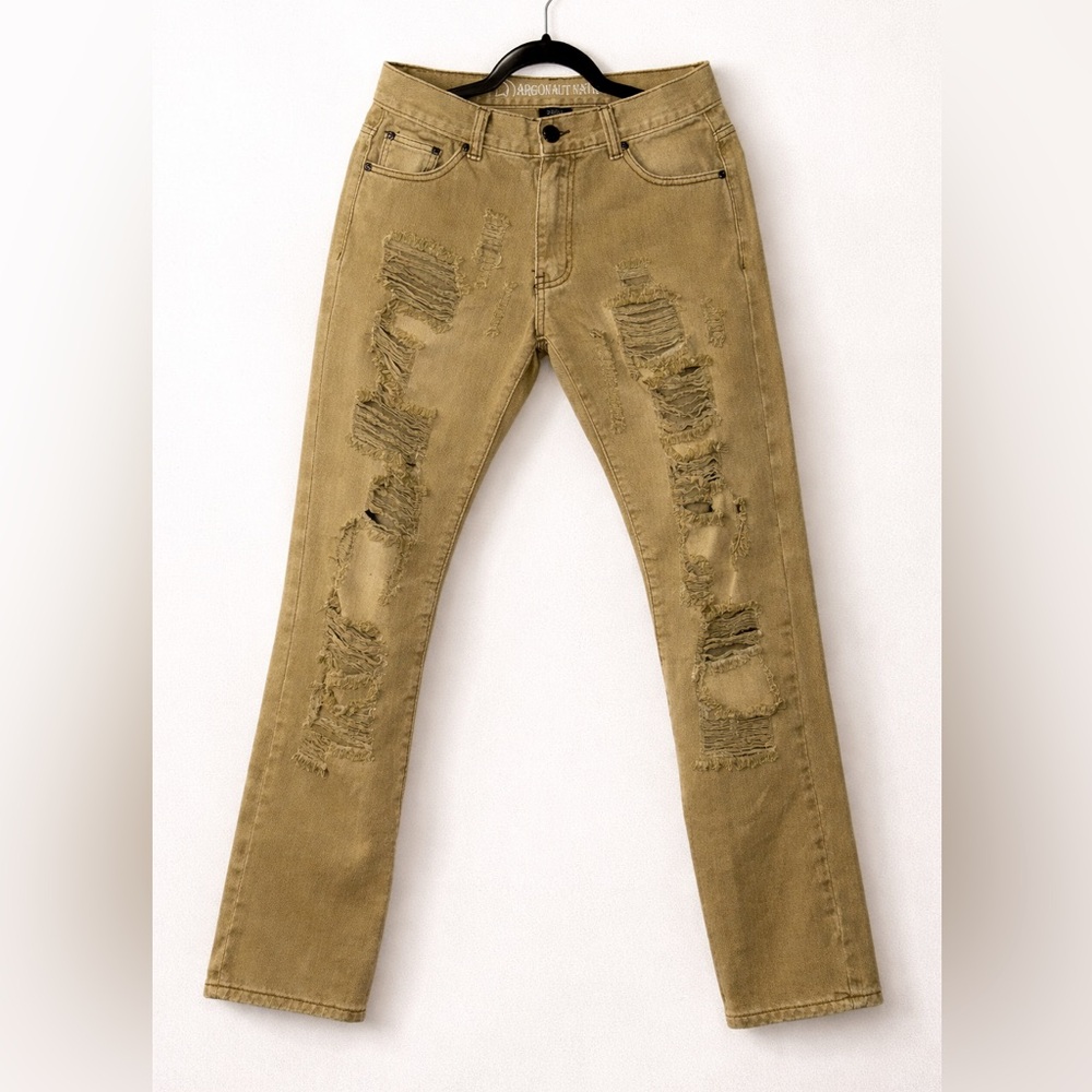 Argonaut Denim Co Distressed Jeans Olive Khaki Skinny 30x32